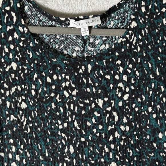 Black Teal White Animal Print Tiered Midi Dress Women's Size 1X Ballon Sleeve - Picture 6 of 13